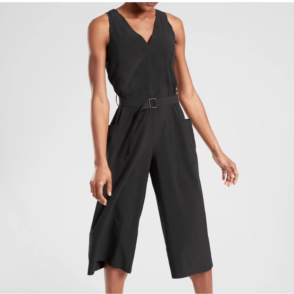 Athleta Womens Black Belted Sleeveless Wide Leg Sarasota Jumpsuit Sz XS